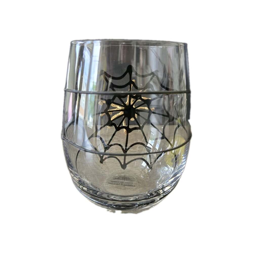 NEW Black Widow Spider Web Rhinestone Skull Halloween Wine Tumbler Drink Glass - Picture 3 of 5